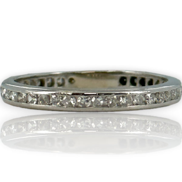 Vintage 18kt White Gold and Diamond Channel Set Eternity Band Wedding Anniversary Ring Size 7