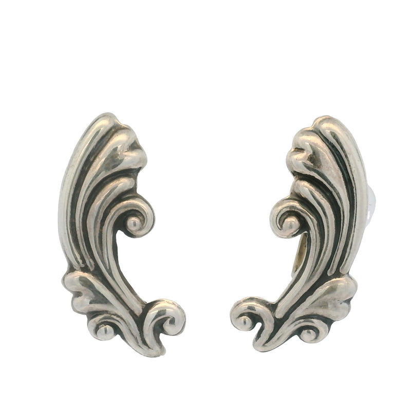 Taxco Mexico 925 Sterling Silver 34mm Long Water Pattern Swirl Unpierced Screw-Back Earrings