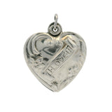 Vintage Solid 925 Sterling Silver Heart "I Love U" Scroll Romantic Charm Pendant