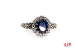 Oval Lab-Grown Sapphire Halo Natural Diamonds Size 9 14kt White Gold Ring