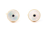 Lindsay Mother of Pear & Sapphire 14k 585 Yellow Gold Cufflinks