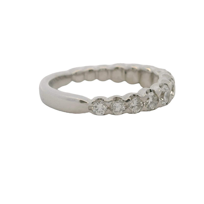 Solid 18kt White Gold and Graduated Diamond Half-Eternity Wedding Band Ring Size 3.5