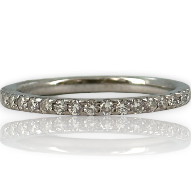 EMA Solid 18kt White Gold and Diamond Half Eternity Wedding Band Stackable Accent Ring