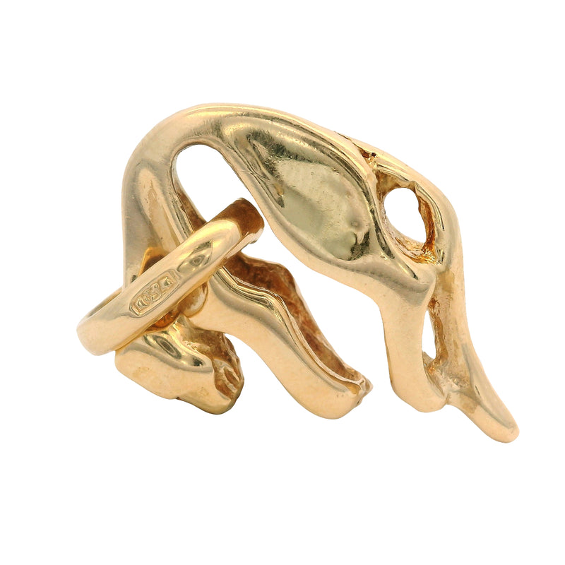 Vintage Solid 18kt 750 Yellow Gold Modern Dangling Cat Panther Necklace Pendant