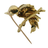 Vintage Tiffany & Co Solid 18kt Yellow Gold Bird on Branch Brooch Pin Ruby Eye