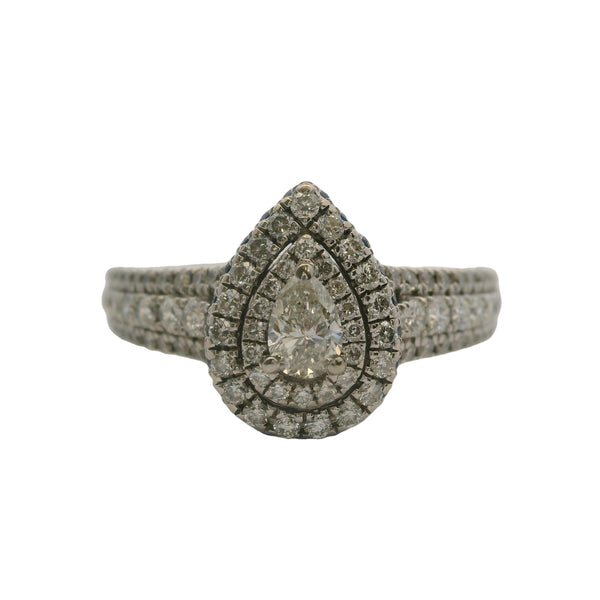 Vera Wang Love Pear Diamond Double Halo Frame 14kt White Gold Engagement Ring Size 8.75