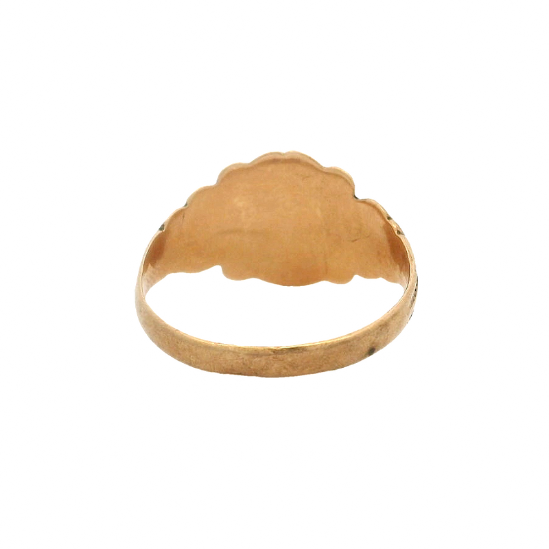 Antique Artcarved 1860-90s Victorian Solid 10kt Rose Gold Signet Ring With Floral and Scroll Motif Engraved with "JG"