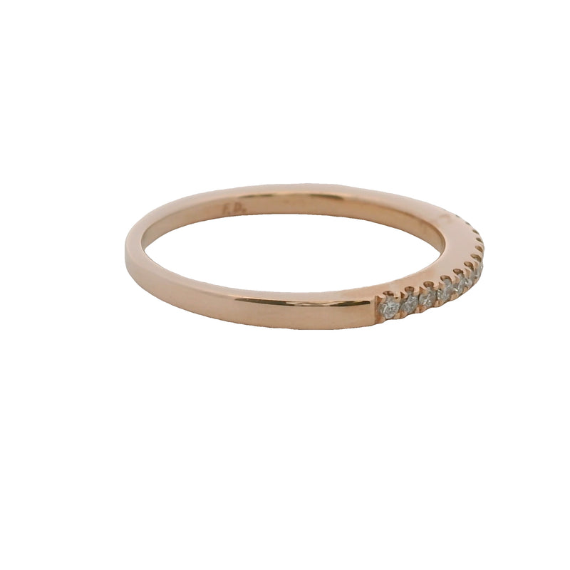 Solid 14kt Rose Gold and Diamond Line 2mm Wide Stackable Band Ring Size 7