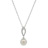 Vintage Solid 14kt White Gold South Sea Pearl and Diamond Drop Pendant 18" Necklace