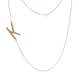Solid 14k Yellow Gold Letter K Initial Stationed Pendant 19" Necklace with Tiny Diamond