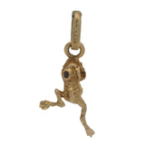 Vintage Solid 14kt Yellow Gold Leaping Frog With Ruby Eyes Dangle Charm