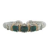 Samuel Benham Sterling Silver and 14kt Yellow Gold Black Opal Aggregate Cable Cuff 6" Bracelet