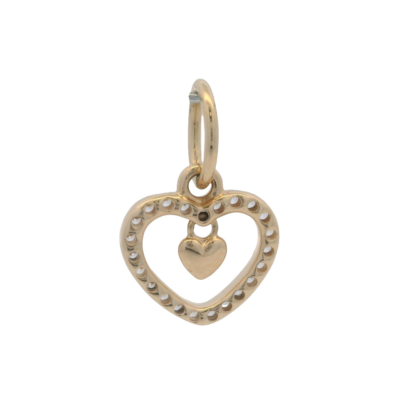 Pandora Retired 14k Yellow Gold and CZ Double Heart Dangle Charm