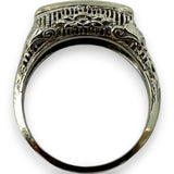 Antique 1920-30s Art Deco Filigree 3-Stone Diamond Solid 14kt White Gold Cocktail Wedding Engagement Ring Size 9