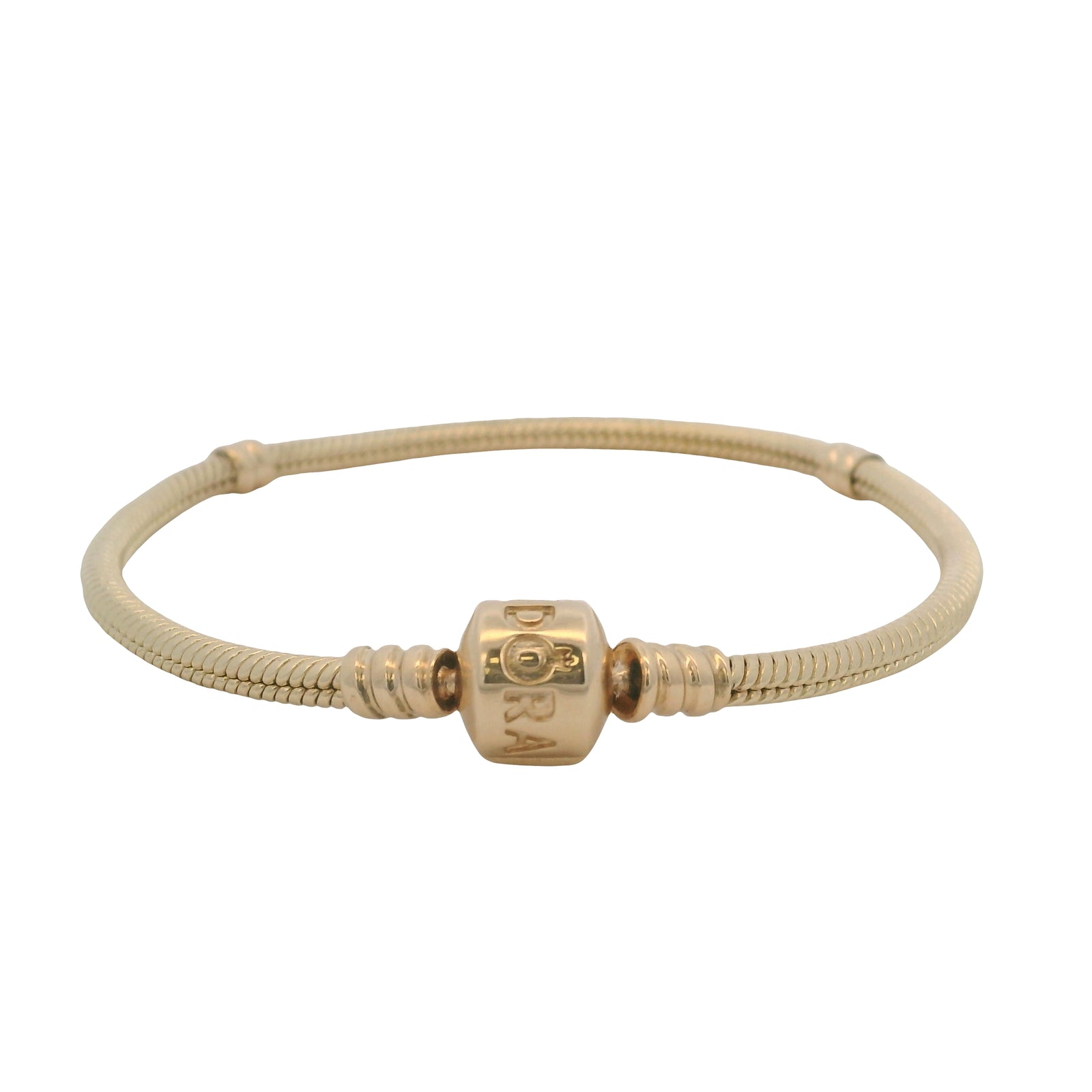 Pandora Solid 14kt Yellow Gold Snake Charm Bracelet With Stoppers
