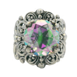 Sarda 925 Sterling Silver Mystic Topaz Spiral Openwork Statement Ring Size 9.5