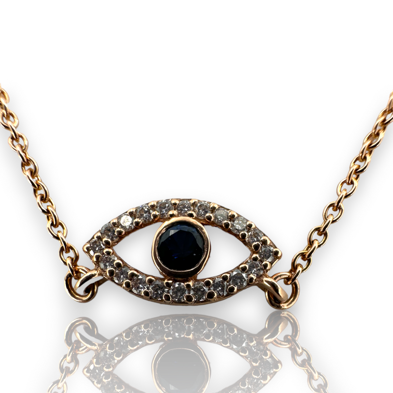 Angara Diamond and Sapphire Evil Eye Necklace 14KT 585 Rose Gold