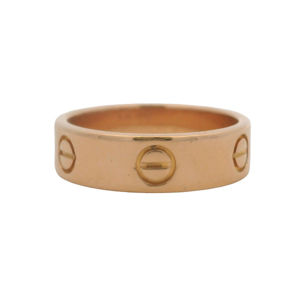Cartier Solid 18k Rose Gold Love Screw Motif 6mm Wide Ring Size 8.5