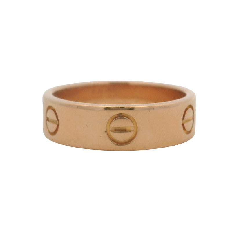 Cartier Solid 18k Rose Gold Love Screw Motif 6mm Wide Ring Size 8.5