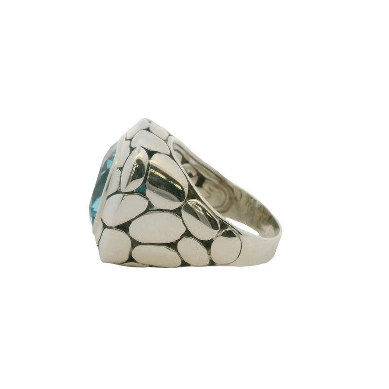 John Hardy 925 Sterling Silver Blue Topaz Batu Kali Pebble Square Cocktail Ring Size 9.5