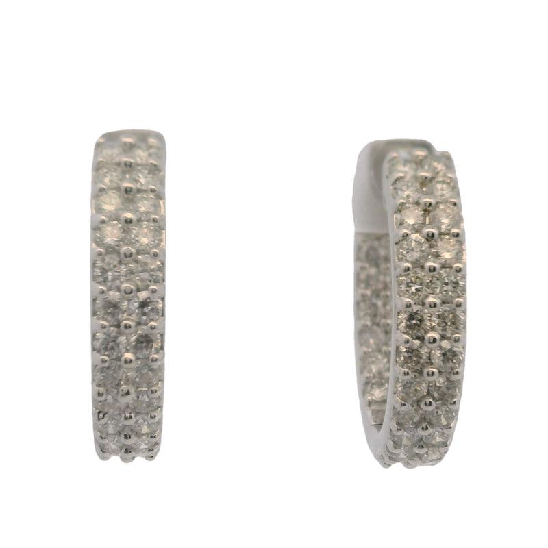 Solid 14kt White Gold And 2ctw Diamonds IGI Certified Inside Out 20mm Hoop Earrings