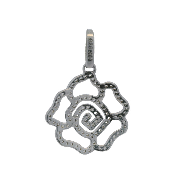 Collar con colgante de flor de rosa pavé de plata de ley 925 y circonitas cúbicas
