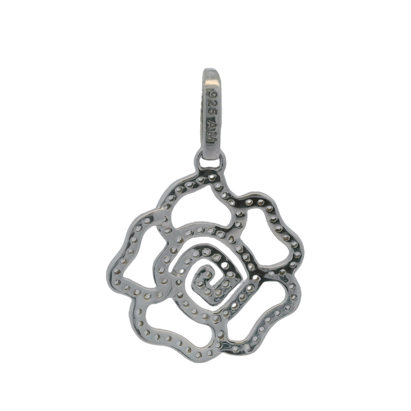 Collar con colgante de flor de rosa pavé de plata de ley 925 y circonitas cúbicas