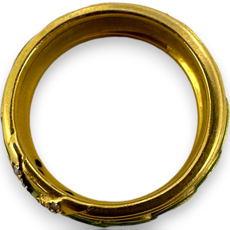 Metropolitan Museum of Art Forbes Collection 14kt Yellow Gold and Green Guilloche Enamel Ring Band With Diamond X