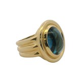 Vintage Solid 18kt Yellow Gold and Cabochon Blue Topaz Cocktail Ring Size 5.5