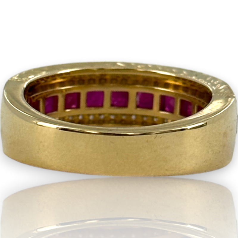 QCD Quality Color Design Solid 14kt Yellow Gold Half Eternity Ruby and Diamond Band Stacking Ring Size 7