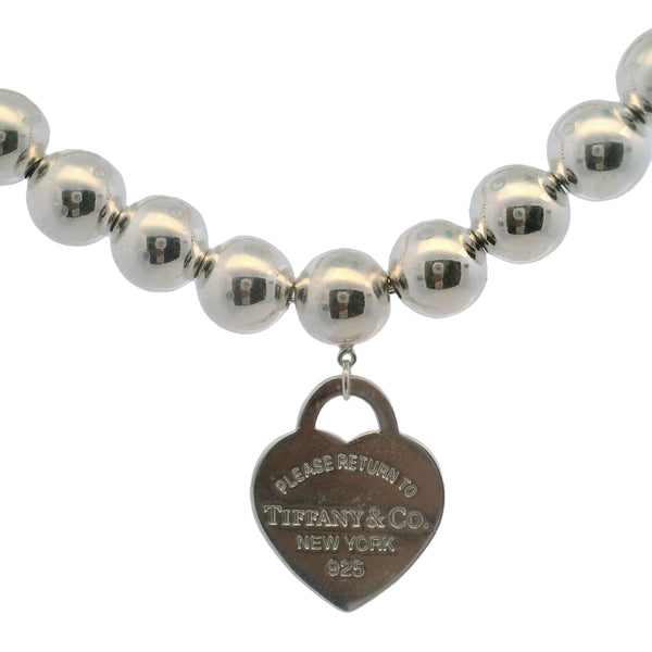 Tiffany & Co 925 Sterling Silver Return to Tiffany Heart Tag 8mm Bead Bracelet 7"