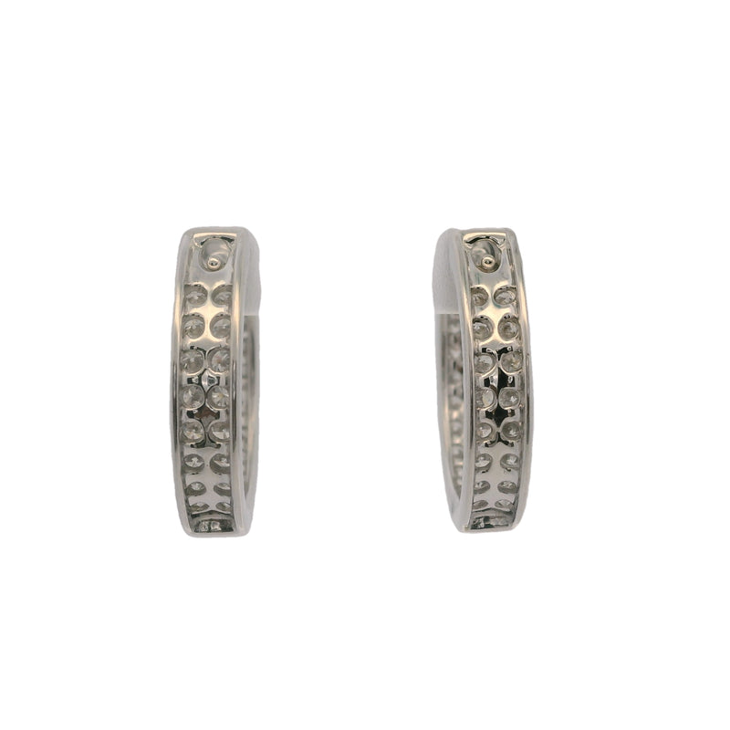 Solid 14kt White Gold And 2ctw Diamonds IGI Certified Inside Out 20mm Hoop Earrings