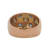Vintage Solid 18kt Rose Gold 12mm Wide Dome Ring with Diamonds and Sapphires Size 7.5