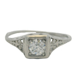 1920s Art Deco 950 Platinum Filigree Solitaire Old Euro Diamond Ring Size 7.25