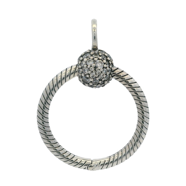 Pandora Moments Retired Sterling Silver Pave CZ Small O Ring Charm Holder Pendant
