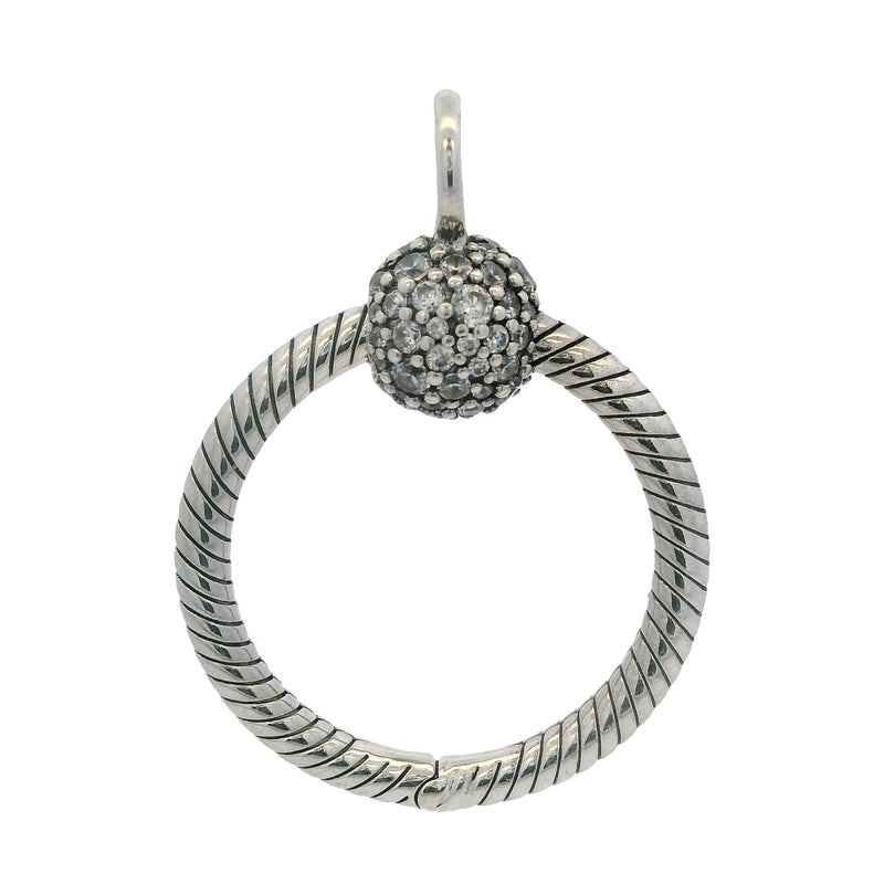 Pandora Moments Retired Sterling Silver Pave CZ Small O Ring Charm Holder Pendant
