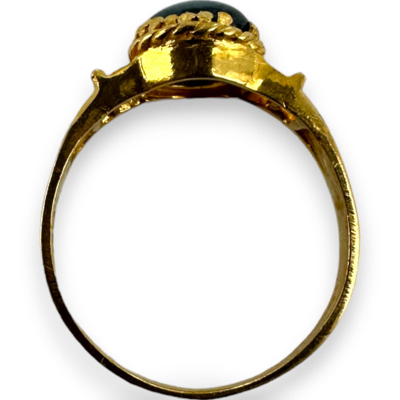 Vintage Solid 22k Yellow Bright Gold Handmade Blue Star Sapphire Solitaire Hand-Chased Ring Size 5.5