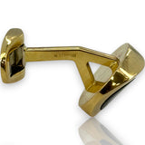 Asprey London Solid 18kt Yellow Gold Heavy 16g Whale-Back Oval Cufflinks with Inlaid Mother of Pearl and Onyx