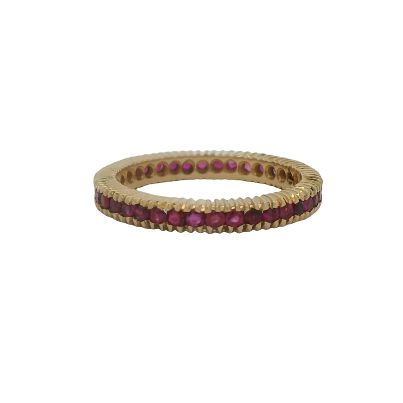 Vintage Solid 14kt Yellow Gold And Ruby Channel Set Eternity 3mm Band Ring Size 7.5 (2)