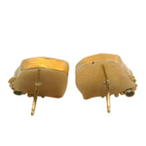 18kt Yellow Gold Handmade Bezel Set Watermelon Tourmaline Slice and Diamond Brutalist Stud Earrings