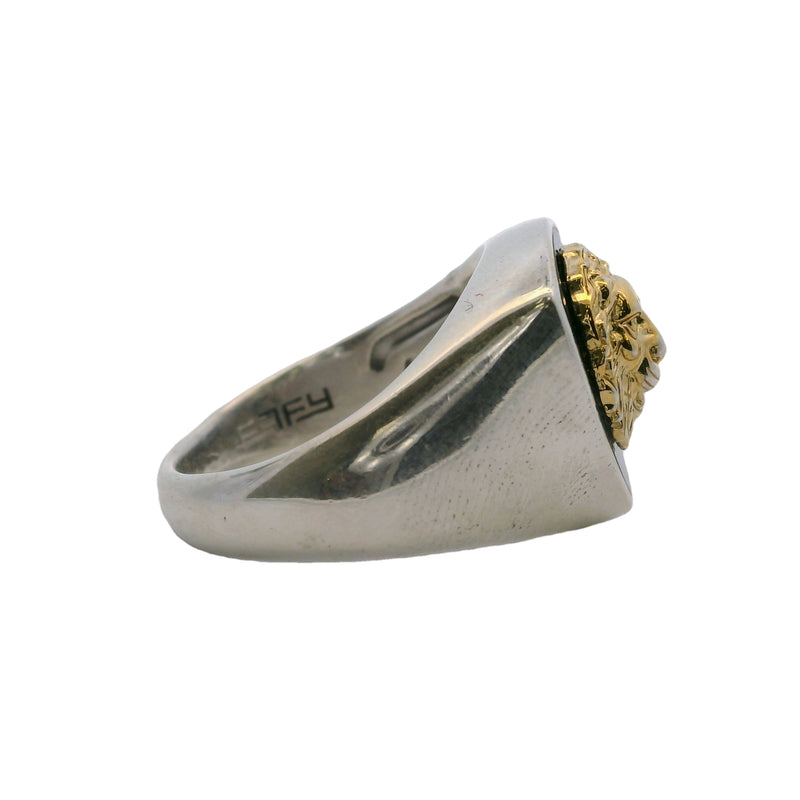 Anillo EFFY con cabeza de león para hombre en plata de ley y baño de oro de 18 kt con ónix, talla 10