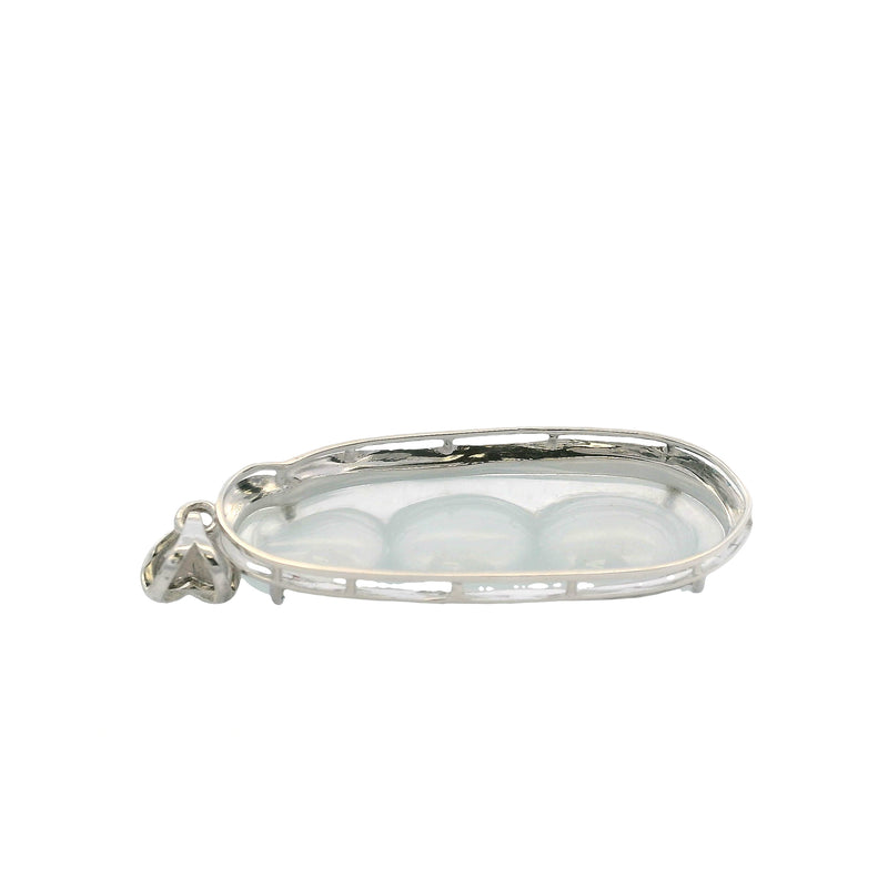 Vintage Solid 18kt White Gold Ice Jadite Jade Peapod Long Pendant with Diamond Cluster Heart