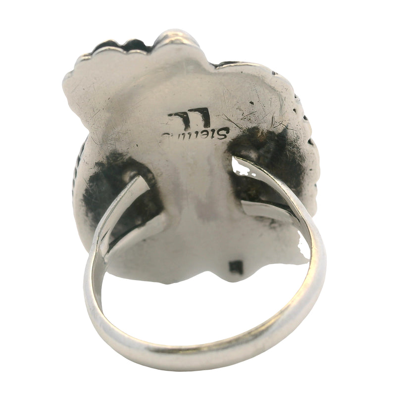Lambert Livingston Navajo 925 Sterling Silver and Turquoise Flower and Leaf Ring Size 5