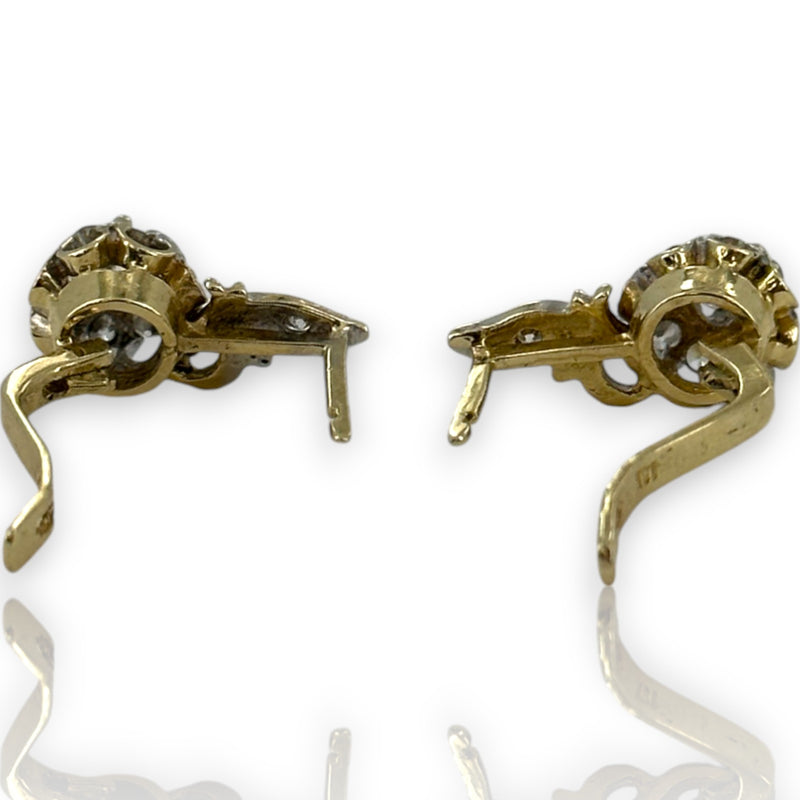 1970s Victorian Revival Solid 14kt White and Yellow Gold Sleeper-Style Cubic Zirconia (CZ) Snap Closure Huggie Earrings