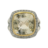 David Yurman 925 Sterling and 18k Gold Citrine Diamond 15mm Albion Ring Size 4