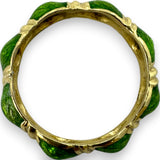 Vintage 1960s Handmade Solid 14kt Yellow Gold and Pristine Green Enamel Twist Stackable Ring Accent 5mm Band Size 8