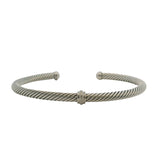 David Yurman 925 Sterling Silver Cable Flex Station Bracelet with Diamonds Size M 6.5