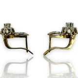 1970s Victorian Revival Solid 14kt White and Yellow Gold Sleeper-Style Cubic Zirconia (CZ) Snap Closure Huggie Earrings