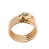 Antique Victorian 14kt Yellow Gold 0.58ct Old Mine Diamond Ruby Snake Ring Sz 9