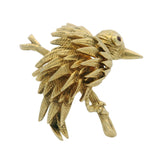Vintage Tiffany & Co Solid 18kt Yellow Gold Bird on Branch Brooch Pin Ruby Eye